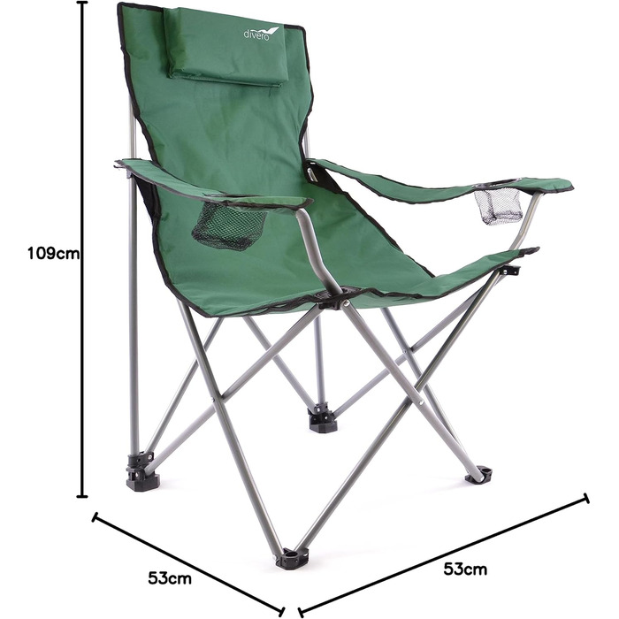 Туристичний стул Divero: складаний, для риболовлі, з підголовником, зелений (до 130 кг)