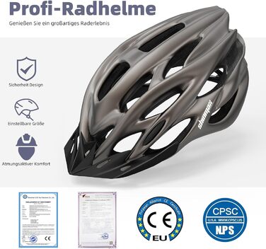 Велошолом Shinmax з візором та LED підсвіткою для дорослих, універсальний, для MTB і шосе, титановий, 57-62 см
