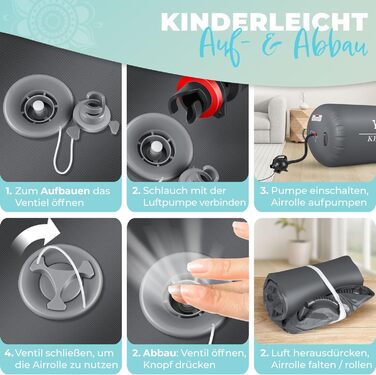 Надувна Airtrack KESSER® | з сумкою та електричним насосом | для акробатики, йоги, фітнесу, балансу, спорту, тренувань | 100 x 60 см, антрацит