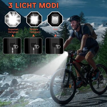 Набір LED-ліхтарів для велосипеда: передній ліхтар (60/35 LUX, 2 режими), задній ліхтар (4 LUX, 1 режим), USB-C зарядка, IPX5 водостійкість