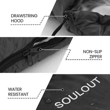 Спальний мішок 3-4 сезони: теплий, легкий, водонепроникний, для дорослих та дітей. Підходить для кемпінгу, трекінгу, хайкінгу (M, темно-сірий)