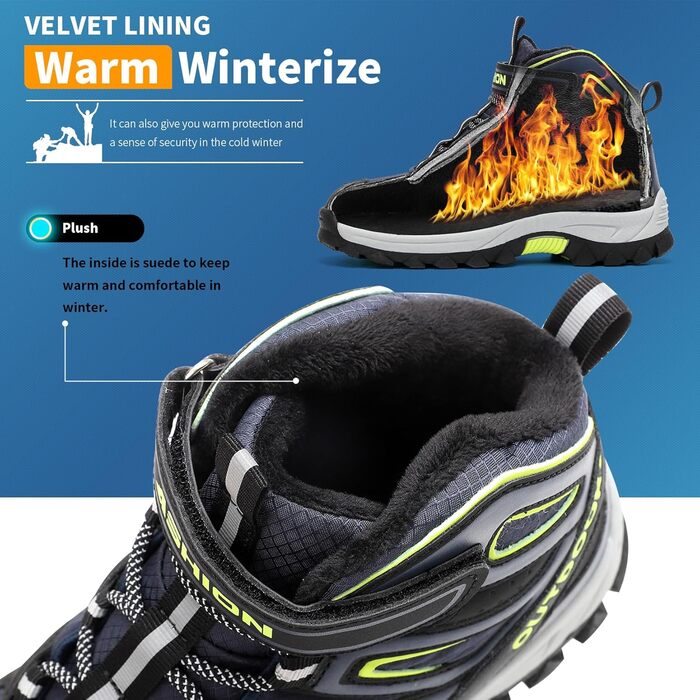 Дитячі зимові чоботи Elaphurus: теплий фліс, для ходьби та трекінгу, розмір 39 EU, темно-синій, зелений