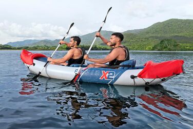 Каяк Hydro-Force Rapid X2 для двох осіб: надувний комплект з сидіннями, спинками, веслами, насосом та сумкою для перенесення