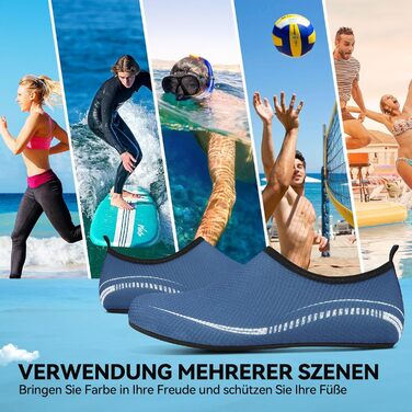 Чоловічі та жіночі водяні черевики для плавання та відпочинку на пляжі. Швидка сушка, антиковзаюча підошва, унісекс (46 EU, блакитний)