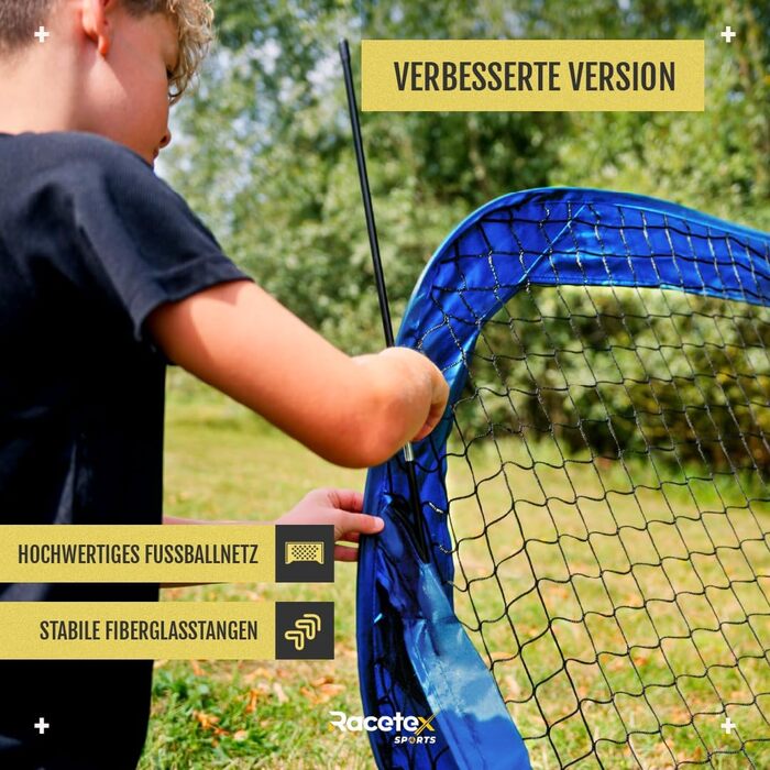 Дитячі футбольні ворота для саду – 2 шт. з посиленими штангами з скловолокна. Комплект включає м'яч, насос, ґрунтові анкери та сумка для транспортування.