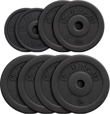 Диски для гантелей GORILLA SPORTS, набір та окремі, 1,25–30 кг, отвір 30 мм, пластик