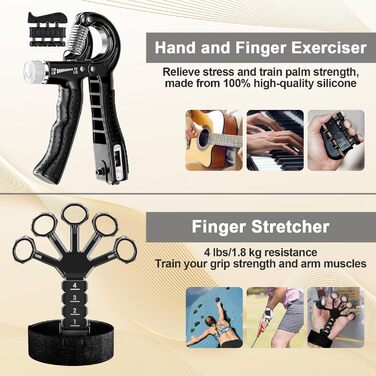 Набір для тренування рук Aurivee (6 шт.) - тренажер сили хвата, п'ятипальцевий тренажер, кільце для тренувань та м'яч для зняття стресу з сумкою