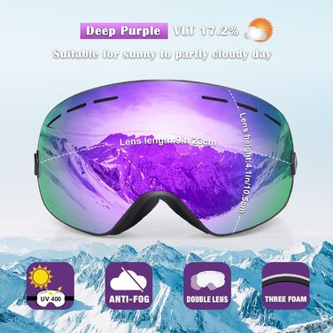 Сноубордична маска EXP VISION для чоловіків і жінок, 100% UV400, антифог, сферична лінза, для окулярів, універсальний розмір, колір Grapes