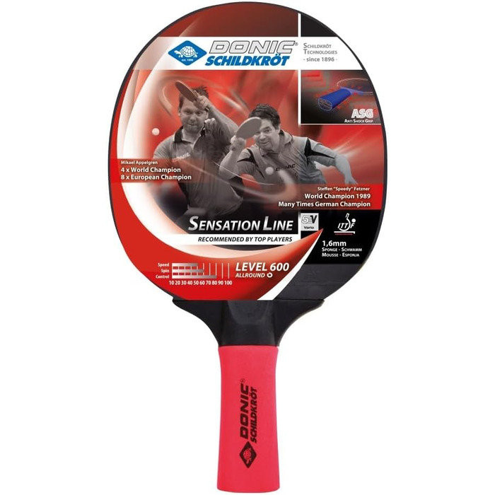 Тенісний стіл Donic-Schildkröt Sensation Line 600 з ручкою ASG, губка 1,6 мм, покриття Prestige - ITTF, артикул 724402