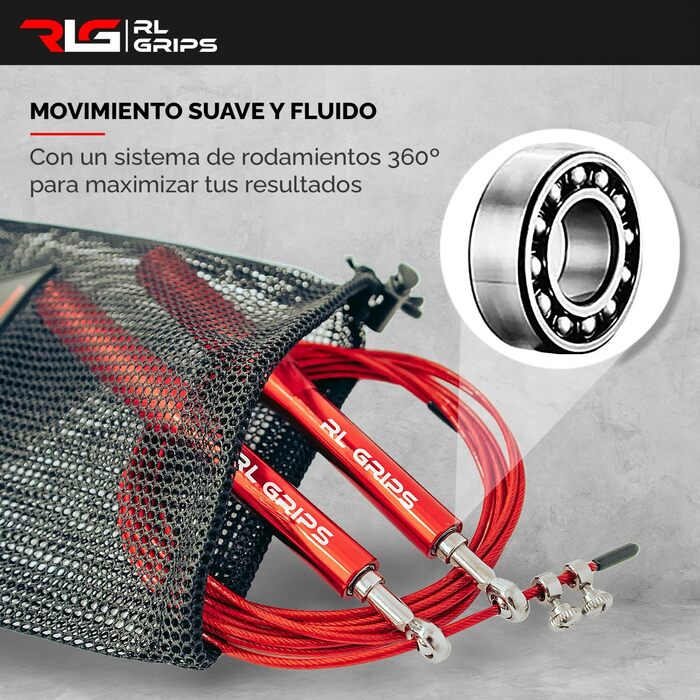 RL Grips® Скакалка для кросфіту з алюмінієвою ручкою - Скакалка з тросом 2 мм - Для кардіотренувань, фітнесу та занять у залі (Червона (Скакалка + запасні частини))