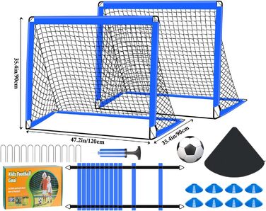 Набір для гри у футбол для дітей 2 шт: Pop-Up ворота для футболу з драбиною для розвитку спритності - тренувальний набір включає м'яч розміру 3, 8 фігурок, насос та сумка - ворота для гри в приміщенні/на вулиці 120см*90см - комплект з двох штук