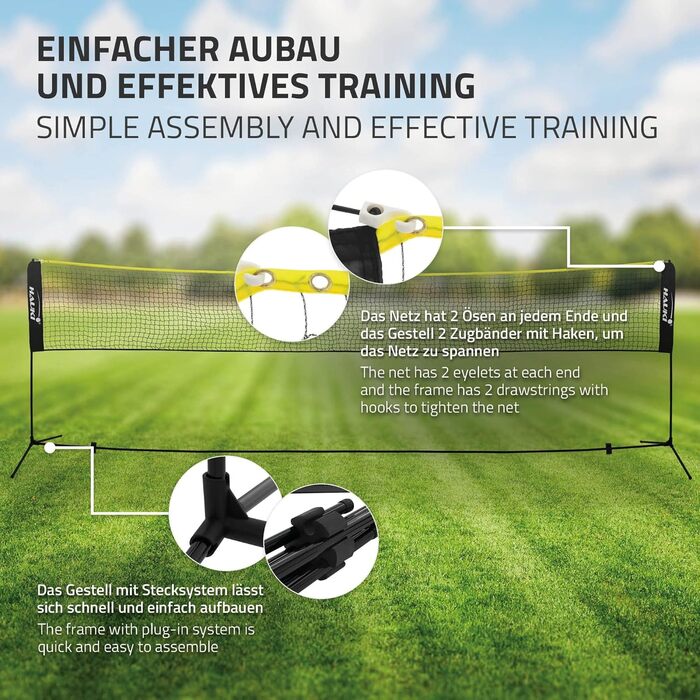 Мережа для бадмінтону та тенісу Hauki 400/500 см, чорно-синя, з сіткою для волейболу, 3 волани, сумка, сталевий каркас