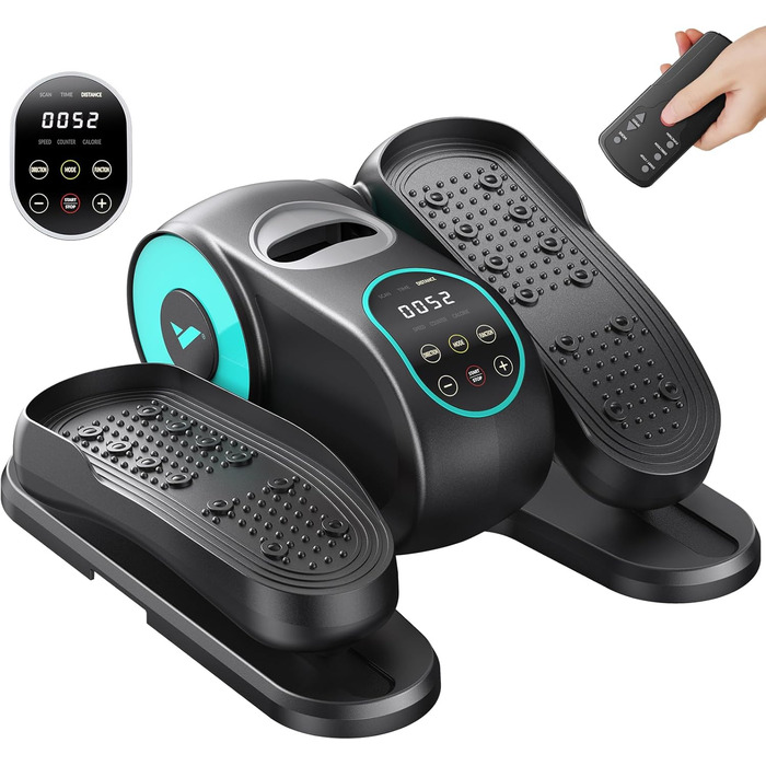 MERACH Міні електричний крос-тренажер під стіл з пультом, дисплеєм та неслизьким покриттям, 12 швидкостей, тихий та портативний для дому, для дорослих та літніх людей, блакитний E32-2025