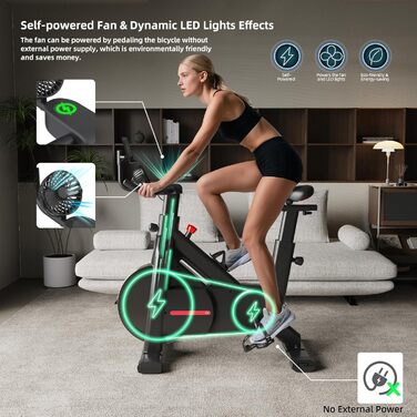 Велотренажер BluEarth з вбудованим вентилятором та LED-підсвіткою, підтримка Smart App, до 150 кг, магнітний опір, велоергометр з онлайн-тренуваннями та захоплюючим досвідом, чорний