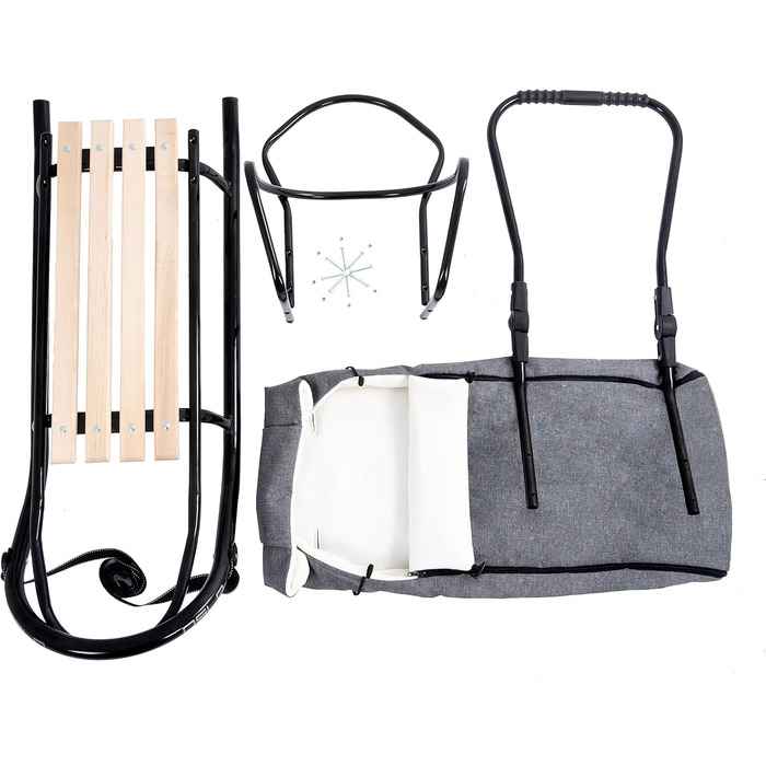 Металевий санний Oslo з підніжкою, ременями безпеки, ручкою для штовхання та мішком для ніг. Ідеальний для дітей та дорослих. Максимальне навантаження 120 кг. Колір: сірий