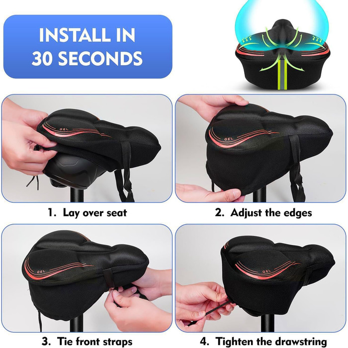 Покриття на сідло велосипеда, водонепроникний чохол для сідла, 27.5 * 23.5 см, м'яке покриття з відбиваючими смугами, підходить для електровелосипеда, тренажера, спінбайка (червоний)