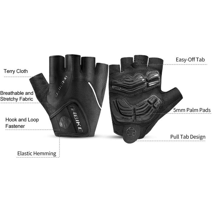 Велосипедні рукавички Inbike Habfinger з вентиляцією, антиковзаючі, амортизуючі, для гірського велосипеда, чоловічі/жіночі, літні, для велоспорту, MTB (Чорний, M)