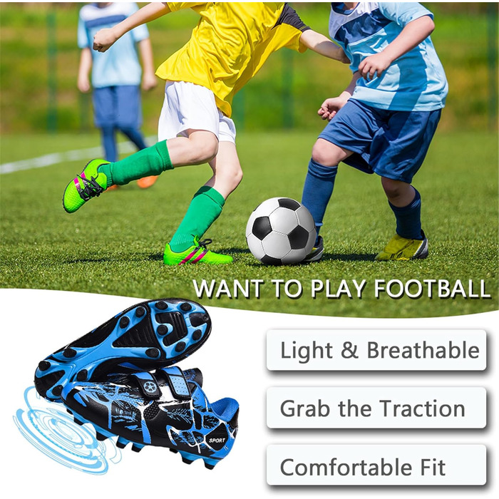 Дитячі футбольні бутси Kinder - унісекс, синій, 36 EU. Зручні, з кріпленням на липучці, для тренувань та гри на вулиці. Дихаючі, з мультиножками.