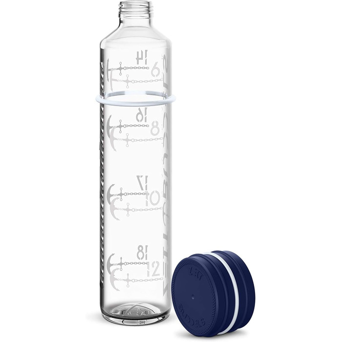 Мотиваційна пляшка для води 1 л NAVIGATOR, скляна, з тайм-маркуванням, без BPA, для газованої води, нічний синій, ударостійка, герметична