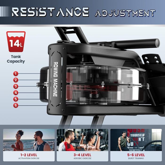 Гребний тренажер YAMO YR35 - 16л резервуар, LCD, Bluetooth, Kinomap, жовтий