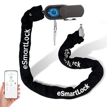 Замок для велосипеда Eseesmart з відбитки пальця та ключами, ланцюговий протикрадіжний замок (8мм x 1000мм), водонепроникний для електросамокатів, e-bike та мотоциклів