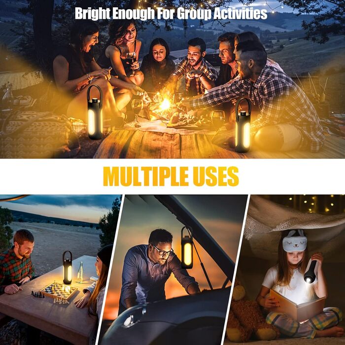 LED кемпінговий ліхтар на акумуляторі 10000 mAh, бездротовий, з 3 режимами освітлення, для наметів та відпочинку на природі, чорний