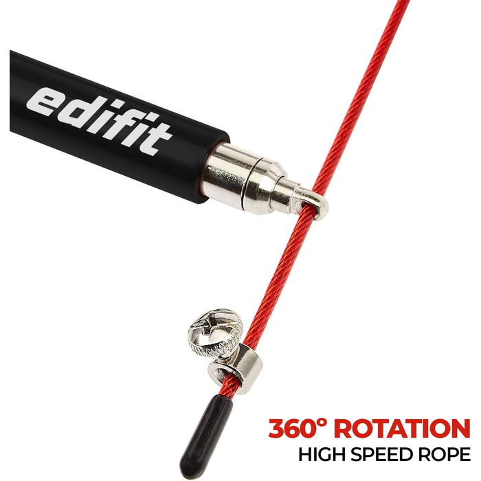 Скакалка Edifit для фітнесу, боксу та тренувань вдома, 3 метри, регульована ручка 165 мм, червоно-чорний