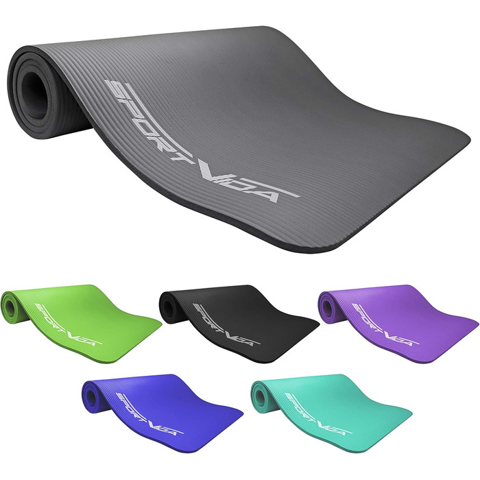Килимок для йоги SportVida з нековзким покриттям - NBR, 180 x 60 x 1 см, для дому, з ручкою для перенесення, фітнес, 6 кольорів
