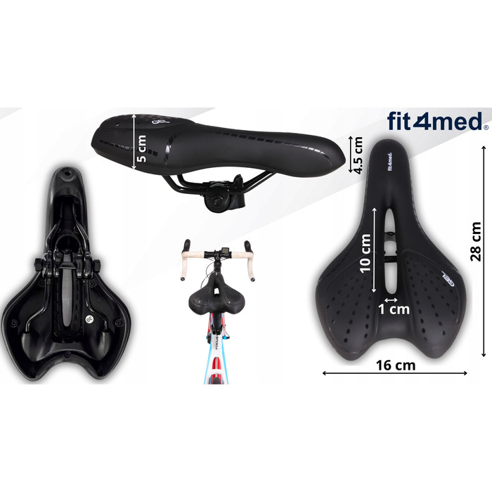 Велосипедне гелеве сідло Fit4Med Airflow, м'яке, 160 мм