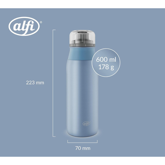 Пляшка для води alfi ELEMENT 600 мл, зелена матова, легка та герметична, з нержавіючої сталі, підходить для газованих напоїв, з гвинтовою кришкою, маленька, для посудомийки, без BPA