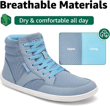 Черевики Saguaro Barfußschuhe High-Top для чоловіків та жінок з широкою передньою частиною та підошвою Zero-Drop, розмір 36-48 (Блакитний, 42 EU)