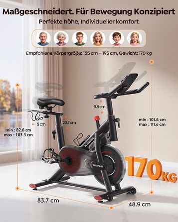 Спінінг-велотренажер Heimtrainer з додатком, магнітним регулятором опору, маховиком 15 кг та LCD-дисплеєм, до 170 кг, червоний