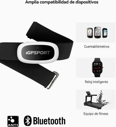 Пульсометр iGPSPORT HR40 Bluetooth ANT+ з нагрудним датчиком для бігу, велоспорту, фітнесу, сумісний з Garmin, Polar, Wahoo (білий)