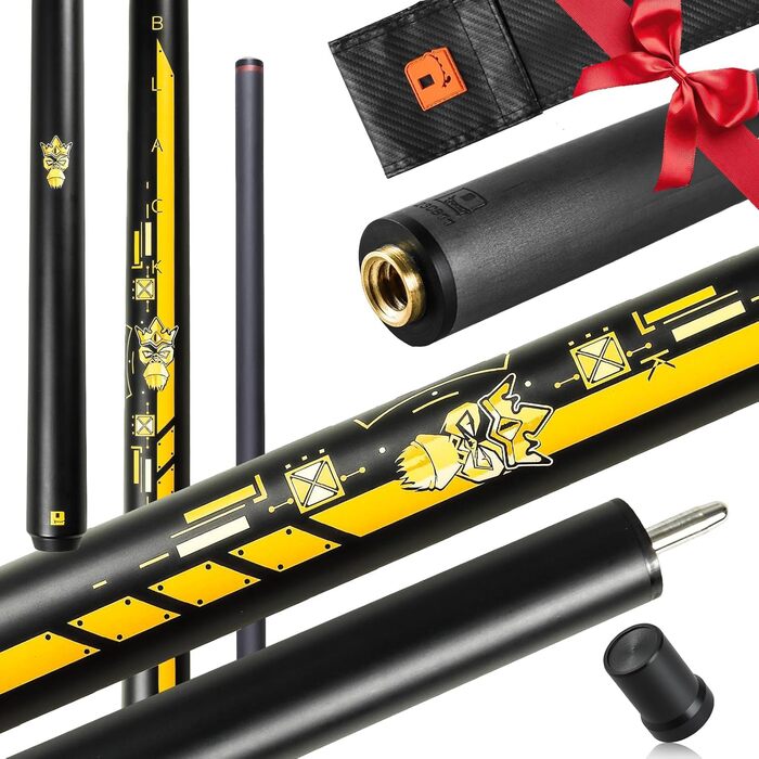 PODAYUDE Білліардний кий для стрибків та руйнування з карбону, 3 частини, 12.9 мм наконечник, 19 oz, чорний/жовтий
