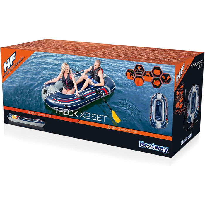 Надувний човен Bestway Hydro-Force Treck X2 для 2 осіб, 255x127x36 см, комплект весла та насос