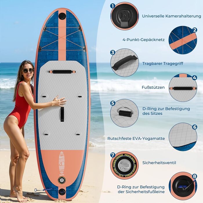 Надувний SUP борд Devoko 320x80x15 см з аксесуарами, 2-в-1 (сапборд + каяк), для серфінгу, риболовлі, йоги (блакитно-помаранчевий)