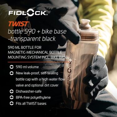 Велосипедна пляшка Fidlock Twist 590 мл, прозора з чорною кришкою, з магнітним кріпленням