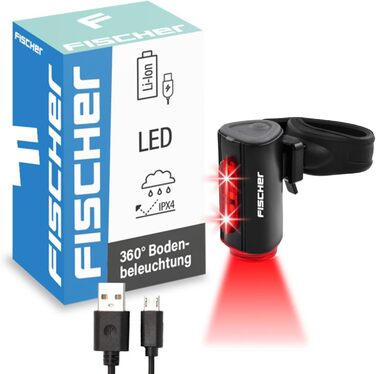 LED акумуляторний задній ліхтар Fischer Stableuchte TWIN, велосипедний, перезаряджається, IPX4, чорний