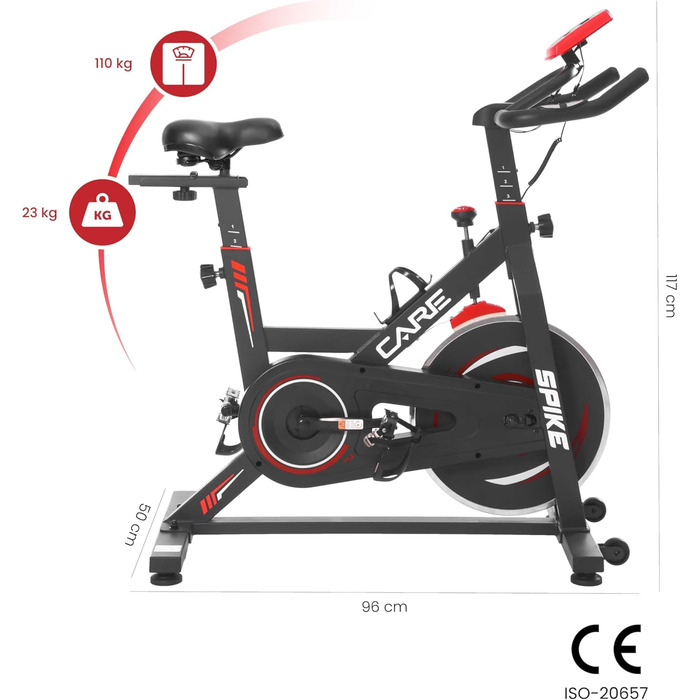 CARE FITNESS Велотренажер для дому - Spike 74450 з маховиком 12 кг, педалі з зачепом, триатлонний кермо та ролики для пересування