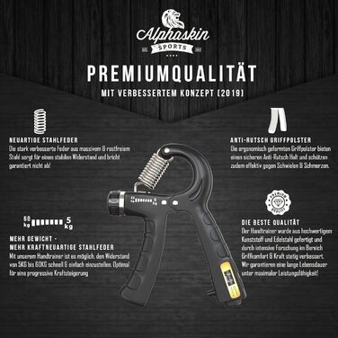 ALPHASKIN Handtrainer Преміум: Набір для тренування сили рук та пальців (2/5 шт.) | Grip Trainer, Підтримка зап'ястя, Фітнес