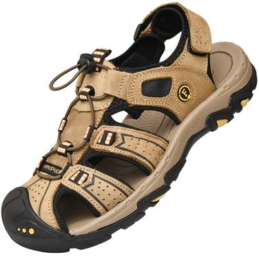 Чоловічі трекінгові сандалі LVPTSH: шкіряні літні кросівки для активного відпочинку та прогулянок, 44 EU, світло-коричневі