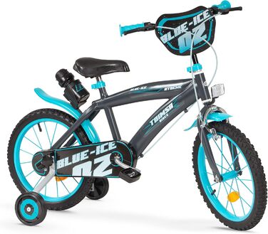 Дитячий велосипед Kinderfahrrad Blue Ice 16 дюймів зі стабілізаторами та пляшкою для води, 5-7 років