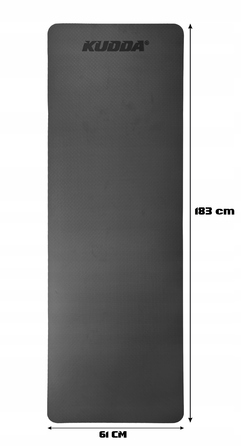Килимок для фітнесу KUDDA TPE, 183 см x 61 см, чорний, товщина 1 см