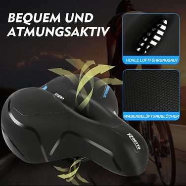 Велосипедне сідло з гелевою вставкою Pro 2.0: широке, м'яке, комфортне, дихаюче, з амортизацією, ергономічне, з піною з пам'яті, водонепроникне, чорне