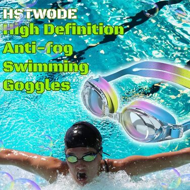 Оптична плавальна маска з діоптріями -1,5, антизапар, UV-захист, з вушними затичками, універсальний розмір, для чоловіків та жінок (Кольорова)