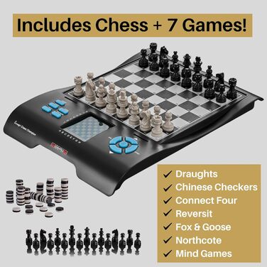 Шаховий комп'ютер MILLENNIUM Europe Chess Champion M800 з 7 іграми для дітей і початківців, дорожній набір з відсіком для фігур