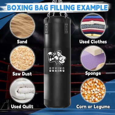 Боксерський мішок для дорослих Ninonly 120см, наповнений, з рукавичками, реактивним м'ячем, тренажером сили рук, скакалкою для MMA, карате, кікбоксингу, боксу, домашніх тренувань