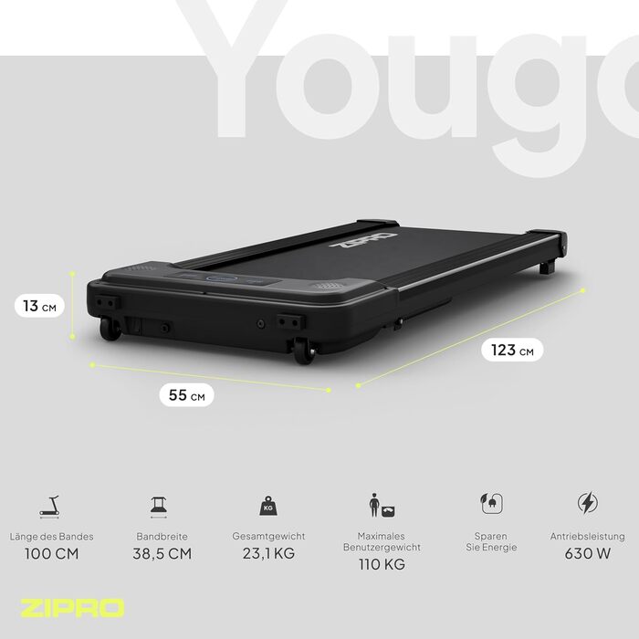 Електрична бігова доріжка ZIPRO YOUGO для дому, складна, компактна, для ходьби і бігу, під стіл, швидкість 1-6 км/год, до 110 кг, з пультом і LED-дисплеєм