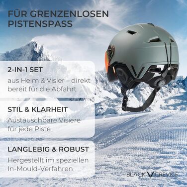 Шолом гірськолижний BLACK CREVICE Vail I з візором, чоловічий та жіночий, полікарбонат, регульований, матовий білий Carbon/чорний (M (55-58 см), матовий gun/блискучий чорний)