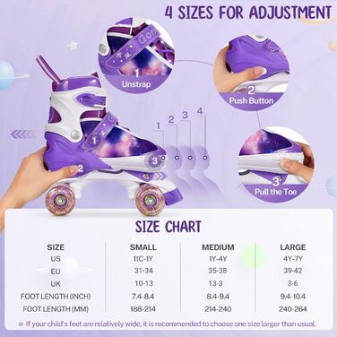 Роликові ковзани Gonex регульовані, світлові, для дівчаток, хлопчиків, дітей та дорослих, A-GALAXIE LILA S, розмір 31-34 (29-32)